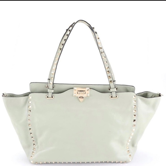 Valentino pale mint grainy soft leather medium rockstud tote crossbody handbag - Picture 2 of 8